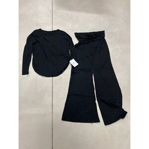 DAILY FASHION FOR YOU Black‎ Long Sleeve Top Wide Leg Pants Lounge Set L